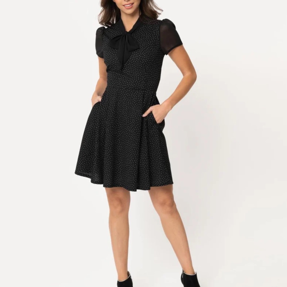 Smak Parlour Black & White Pin Dot Empower Hour Fit & Flare Dress - Large